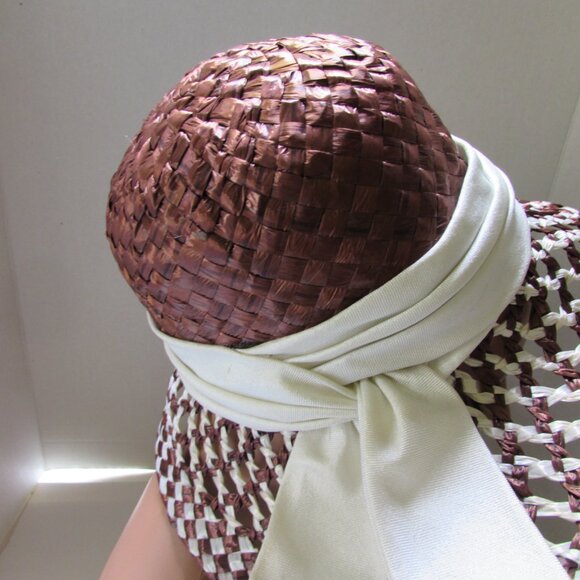 SALE Vintage High Crown Wide Brim Hat by Kutz Chocolate Brown & White main image 8
